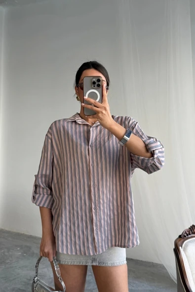 ÇİZGİLİ GÖMLEKKETEN - Antrasit - Resim 3