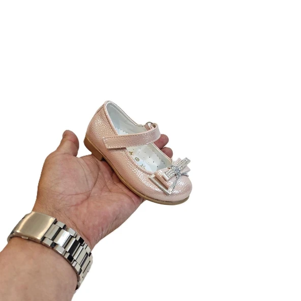 Fiyra 8013 Pudra Taşlı Kurdeleli Cırtlı Bebe Kız Çocuk Babet - 2