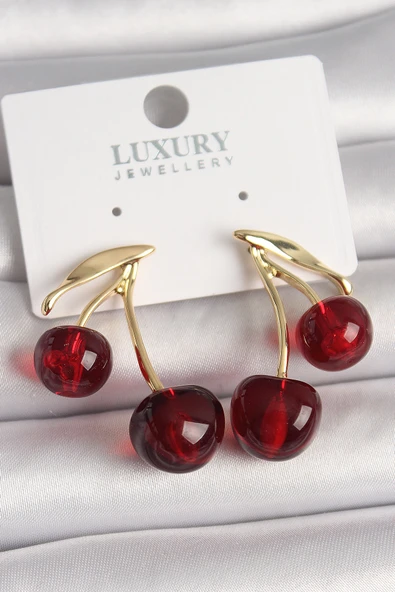 Pirinç Gold Renk Kırmızı Kiraz Model Kadın Küpe - EBJ250501W33512 ürün görseli