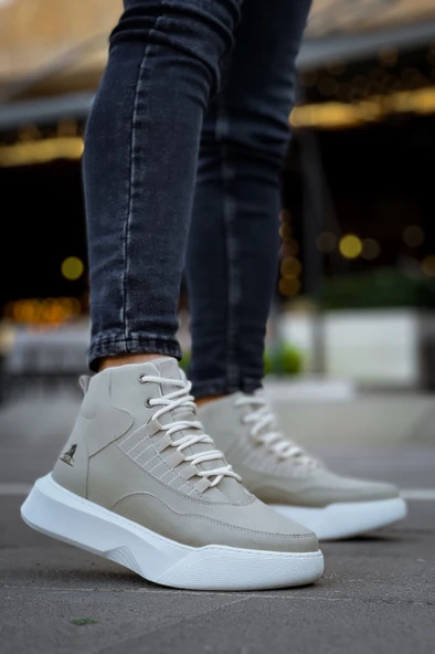 ET0318 Bağcıklı Erkek Yüksek Taban Gri Taban Spor Bot - Resim 3