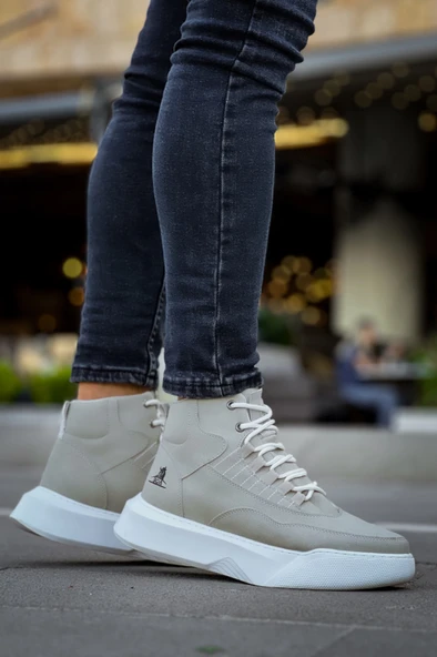 ET0318 Bağcıklı Erkek Yüksek Taban Gri Taban Spor Bot - Resim 5