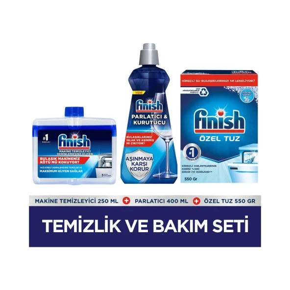 Finish Temizlik ve Bakım Seti (Parlatıcı 400 ml + Makine Temizleyici Sıvı 250 ml + Tuz 500 gr)