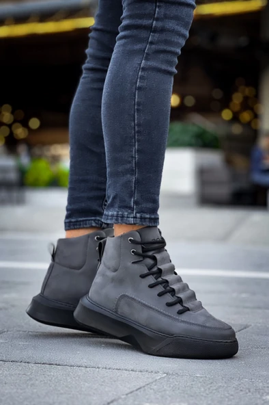 ET0321 Gizli Bağcıklı Erkek Yüksek Taban Füme Spor Bot - Resim 3