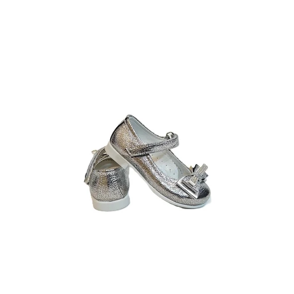 Fiyra 8013 Gümüş Taşlı Kurdeleli Cırtlı Bebe Kız Çocuk Babet - 3