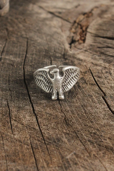 Antik Gümüş Renk Horus Model Ayarlanabilir Erkek Yüzük - EBJ250501W33329