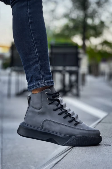 ET0321 Gizli Bağcıklı Erkek Yüksek Taban Füme Spor Bot - Resim 5