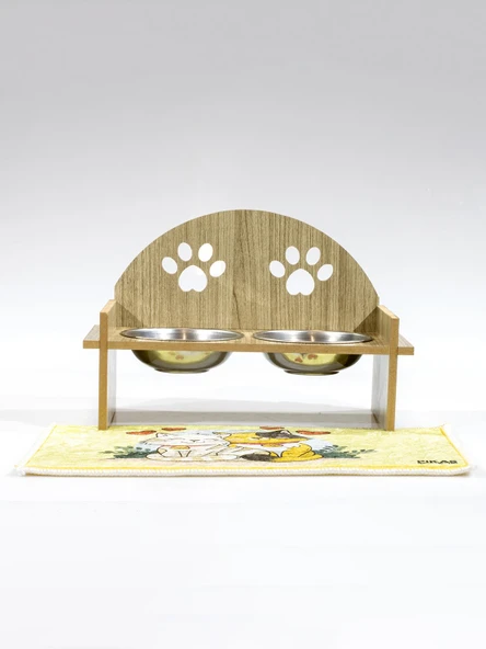 Ahşap Özel İsim Baskılı, Oval Kedi Köpek Mama Su Kabı Standı, Metal Suluk, Kedi Köpek Halısı - 3