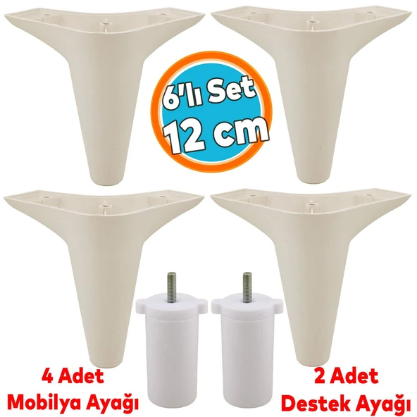Mobilya Tv Ünitesi Çekyat Koltuk Kanepe Baza Destek Ayağı Ayakları 12 Cm Krem Ayak 6'lı Set ürün görseli
