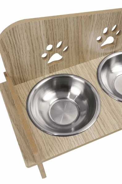 Ahşap Özel İsim Baskılı, Kare Kedi Köpek Mama Su Kabı Standı, Metal Suluk, Kedi Köpek Halısı - 6