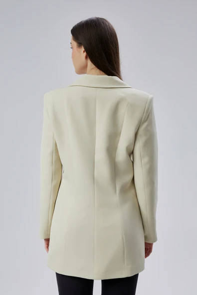 Bej Kruvaze Uzun Blazer Ceket - 7
