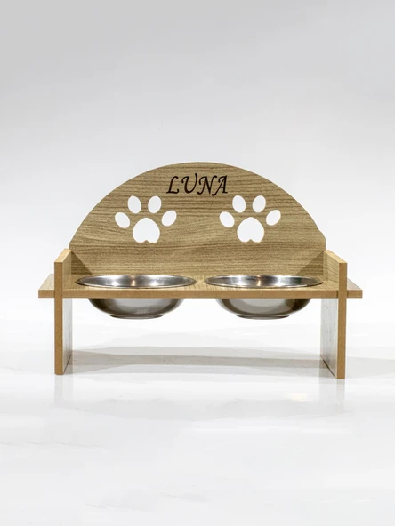 Ahşap Özel İsim Baskılı, Oval Kedi Köpek Mama Su Kabı Standı, Metal Suluk, Kedi Köpek Halısı - 4