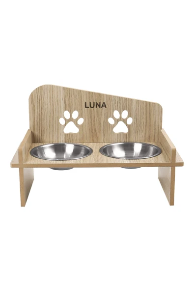 Ahşap Özel İsim Baskılı, Kare Kedi Köpek Mama Su Kabı Standı, Metal Suluk, Kedi Köpek Halısı - 4