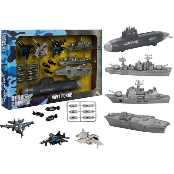 Hero Combat Asker Oyun Seti Jet Uçak Gemisi Gemi Denizaltı 16 Parça