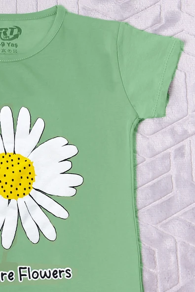 KIZ ÇOCUK TSHİRT PAPATYA BASKILI BİSİKLET YAKA D26 - Resim 10