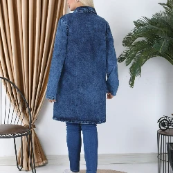 Büyük Beden Yakalı Kot Elbise – Likrasız - 5