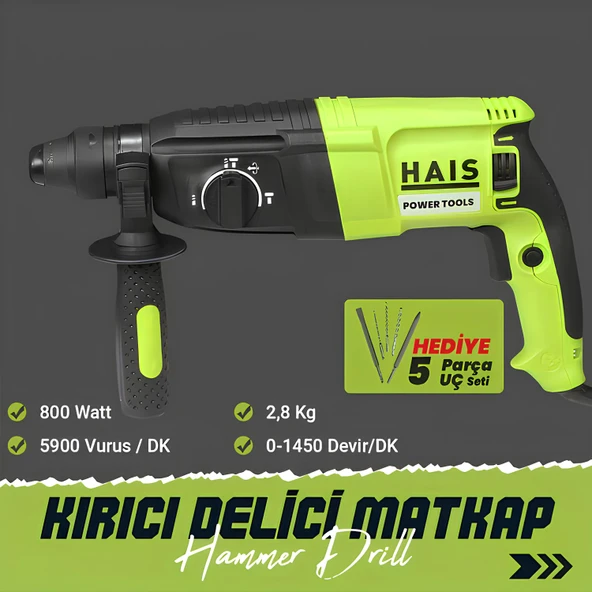 HAIS Z1A-2601SRE 800W Kırıcı Delici Matkap SDS Plus Beton Delme Kırma Darbeli Matkap - 2