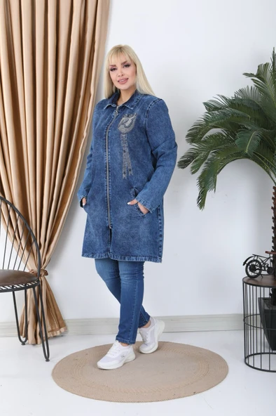 Büyük Beden Yakalı Kot Elbise – Likrasız - 3