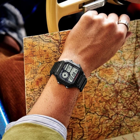 CASIO AE-1200WH-1AVDF SİYAH SİLİKON KORDON DİJİTAL KARE ERKEK KOL SAATİ - Resim 4