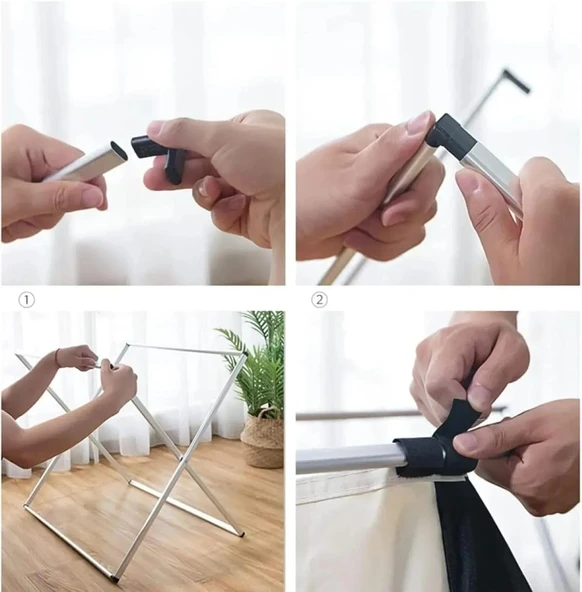 3 Bölmeli Katlanabilir Su Geçirmez Kirli Çamaşır Sepeti Alüminyum Çerçeveli Organizer - 6