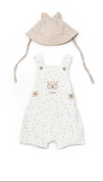 Bebek Şapkalı Müslin Salopet, %100 Pamuk, Bebek ve Yenidoğan - CSYM7106 - 2