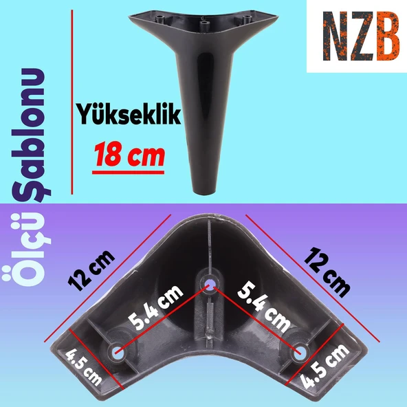 Mobilya Tv Ünitesi Koltuk Kanepe Konsol Destek Ayağı Ayakları 18 Cm Siyah M8 6'lı Set - Resim 2