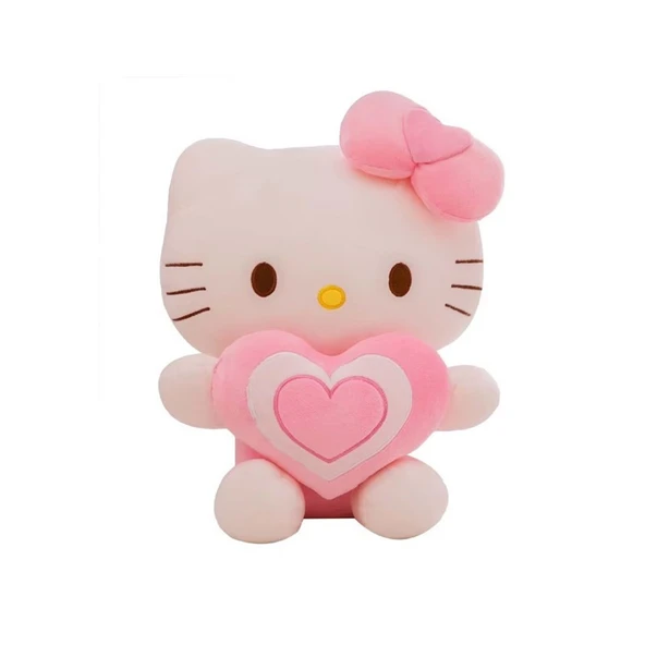 Peluş Kalpli 30cm Tokalı Sevimli Hello Kitty Kedi