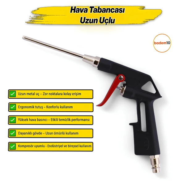 Uzun Ağızlı Uçlu Hava Üfleme Tabancası Profesyonel Temizlik Toz Giderme Tabancası Kompresör 12 cm