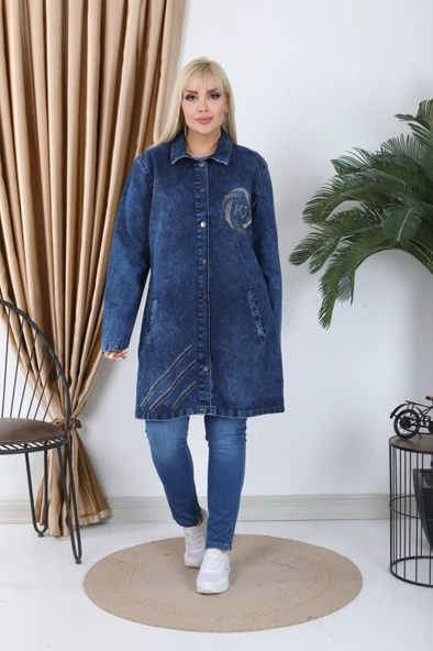 Klasik Yakalı Kot Elbise – Büyük Beden - 4