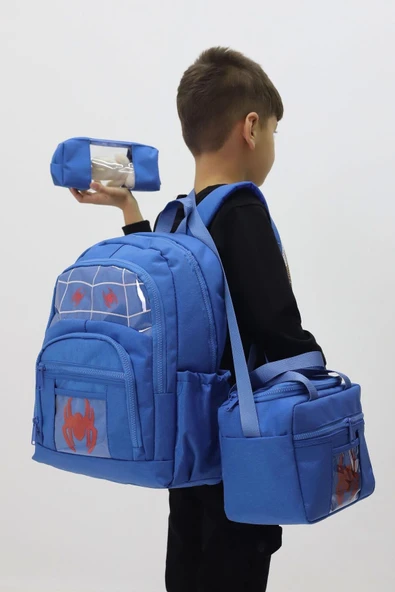 Örümcek Adam Temalı Erkek Çocuk 3 lü Okul Çanta Seti Spider Sırt Çantası Beslenme Çantası Kalemlik - 4
