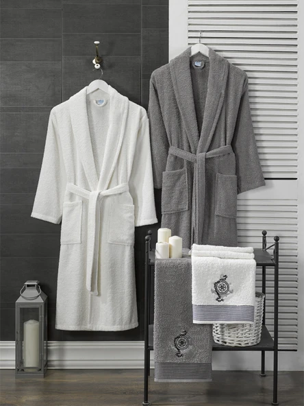 %100 Pamuklu Daily 8 Parça Aile Bornoz Seti Bornoz Takımı Çeyiz Seti