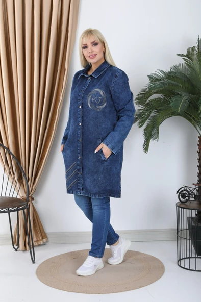 Klasik Yakalı Kot Elbise – Büyük Beden