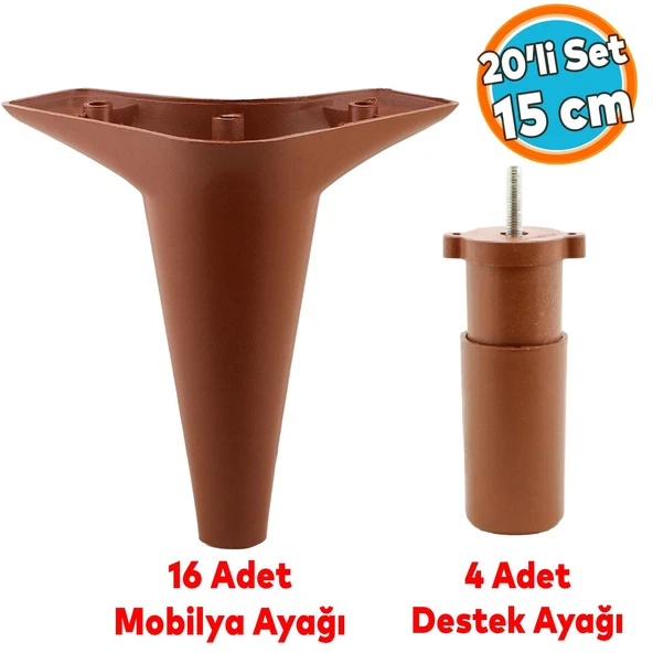 Mobilya Kanepe Koltuk TV Ünitesi Yükseltici Destek Ayağı Ayakları15 cm Kahve 20'li Set