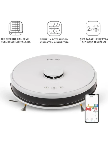 Homend Alex Laser 1281H Moplu ve Haritalamalı Akıllı Robot Süpürge BEYAZ
