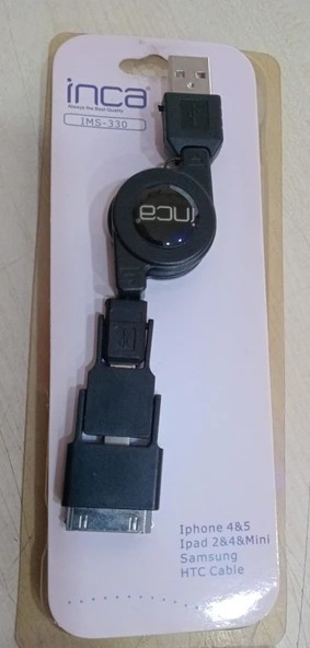 İNCA IMS-330 Makaralı USB ALL IN ONE şarj kablosu I-Phone4 / I-Phone 5 / Samsung / HTC