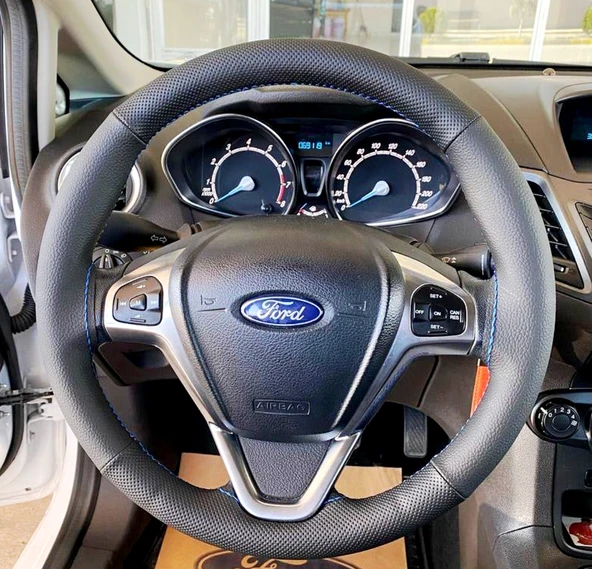 DİKİŞLİ DİREKSİYON KILIFI NOKTALI DERİ SİYAH DERİ MAVİ DİKİŞLİ FOR D CURRİER İÇİN ürün görseli