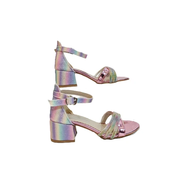 Fiyra 9052 Gökkuşağı Simli Çapraz Üçbant Kız Çocuk Abiye Topuklu