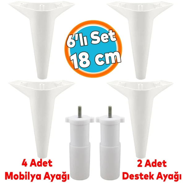 Mobilya Tv Ünitesi Koltuk Kanepe Konsol Destek Ayağı Ayakları 18 Cm Beyaz M8 6'lı Set ürün görseli