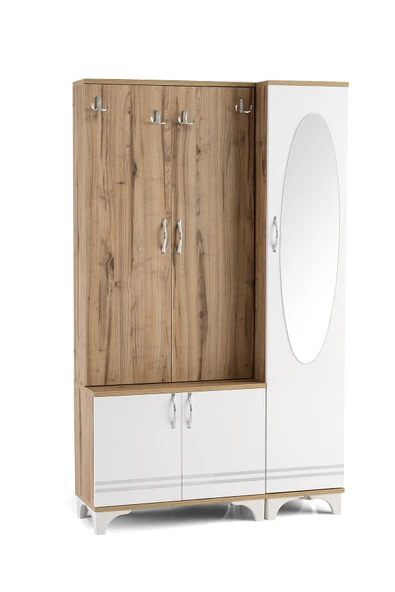 Rüya Aynalı Askılıklı Raflı Ayakkabılık Portmanto 112x35x190cm