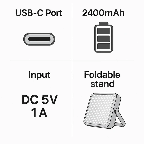 Şarjlı LED Kamp Lambası 3 Modlu 100W Eşdeğer Işık 2400mAh Type-C Taşınabilir Lamba - 4