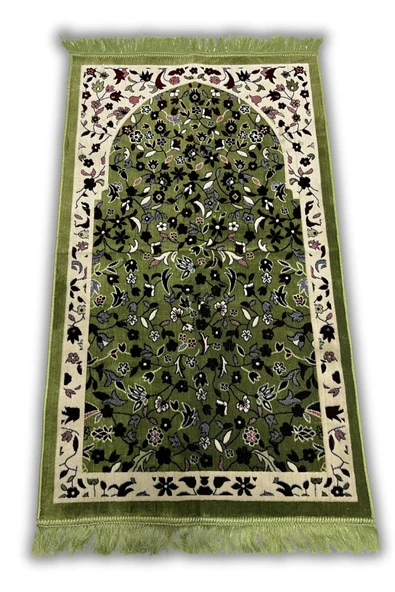 Buhara Tekstil Mescidi Nebevi Ravza Motifli Yeşil Seccade