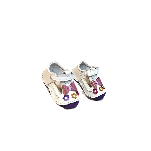 Fiyra 8051 Beyaz Mor İlk Adım Hakiki Deri Bebe Kız Çocuk Ayakkabı - 3