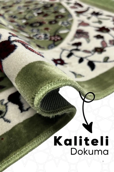 Buhara Tekstil Mescidi Nebevi Ravza Motifli Yeşil Seccade - 2
