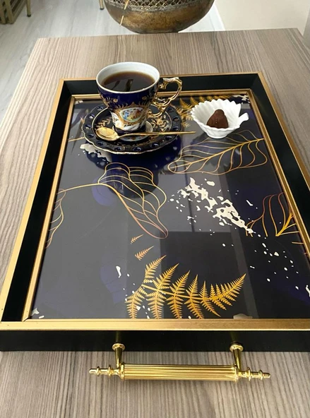 Desenli Çay Tepsisi ,lüx Çay Tepsisi,sunum Tepsisi Palmiye - 6