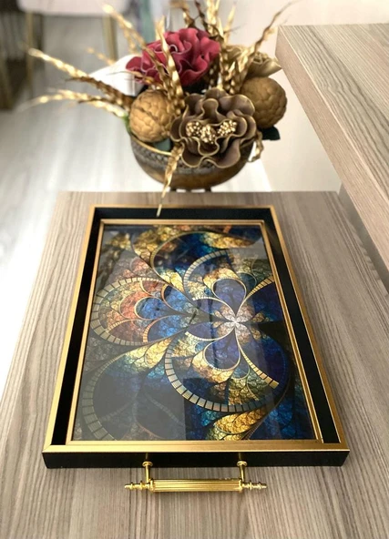 Desenli Çay Tepsisi ,lüx Çay Tepsisi,sunum Tepsisi Etnik Desen - 6