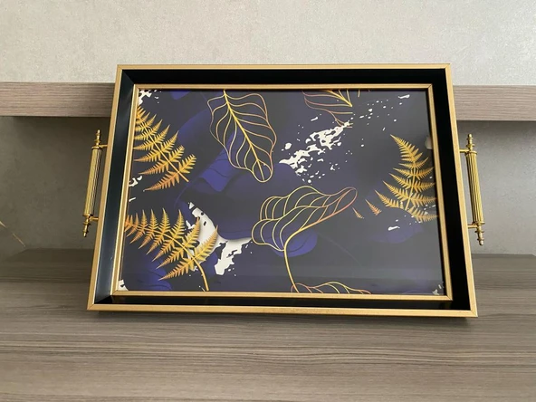 Desenli Çay Tepsisi ,lüx Çay Tepsisi,sunum Tepsisi Palmiye - 8