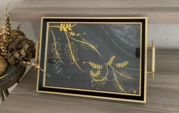 Desenli Çay Tepsisi ,lüx Çay Tepsisi,sunum Tepsisi - 6