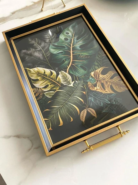 Yaprak Desenli Çay Tepsisi ,lüx Çay Tepsisi,sunum Tepsisi - 5