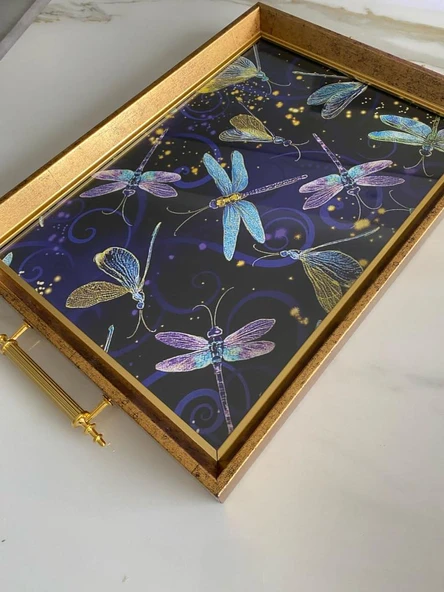 Desenli Çay Tepsisi ,lüx Çay Tepsisi,sunum Tepsisi Desenli - 5