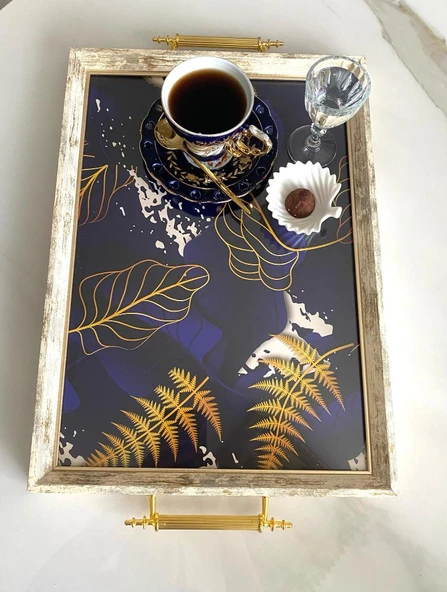 Desenli Çay Tepsisi ,lüx Çay Tepsisi,sunum Tepsisi Palmiye