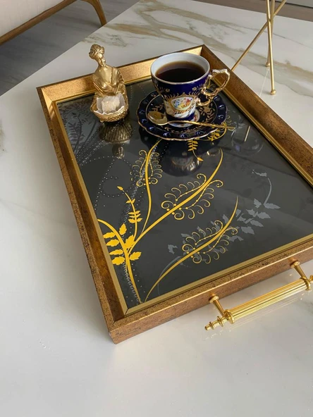 Desenli Çay Tepsisi ,lüx Çay Tepsisi,sunum Tepsisi - 3
